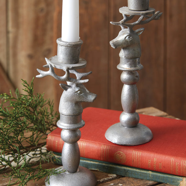 Set of Two Reindeer Taper Candle Holders