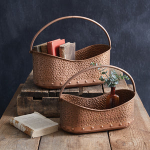 Set of Two Hammered Copper Baskets