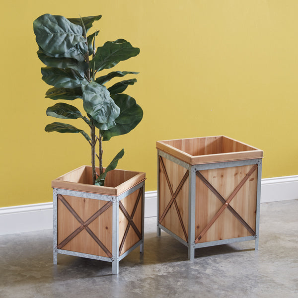 Set of Two Wood Planter Boxes
