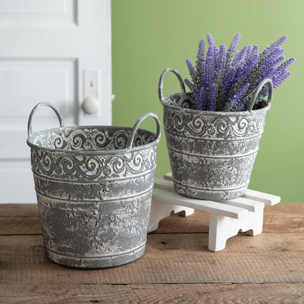 Set of Two Stone Valley Metal Buckets