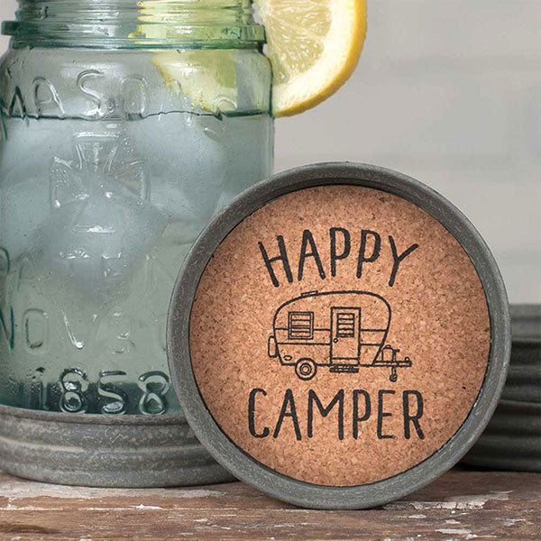 Mason Jar Lid Coaster - Happy Camper - Box of 4 - D&J Farmhouse Collections