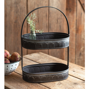 Two-Tiered Corrugated Oval Tray - Black - D&J Farmhouse Collections