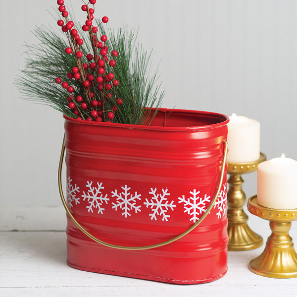 Red Metal Snowflake Bucket - D&J Farmhouse Collections