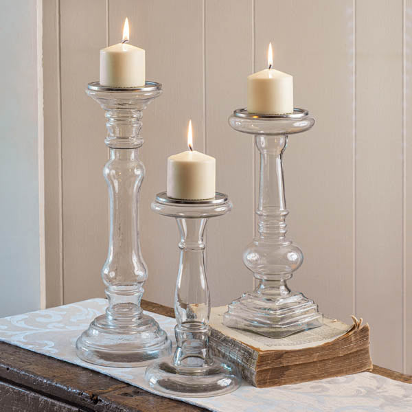 Set of Three Glass Pillar Candle Holders - D&J Farmhouse Collections