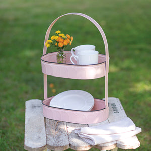 Two-Tiered Oval Pink Tray - D&J Farmhouse Collections