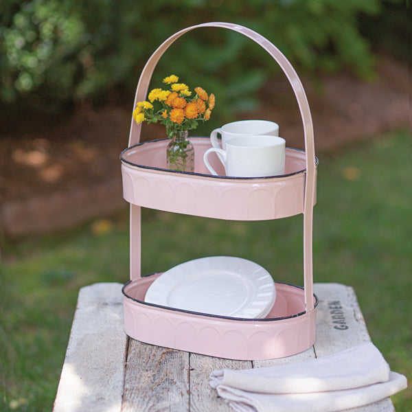 Two-Tiered Oval Pink Tray - D&J Farmhouse Collections