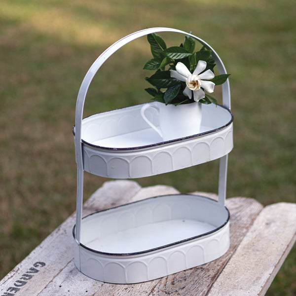 Two-Tiered Oval White Tray - D&J Farmhouse Collections