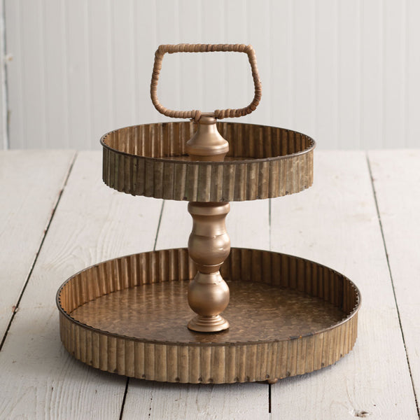 Corrugated Two-Tier Metal Tray - D&J Farmhouse Collections