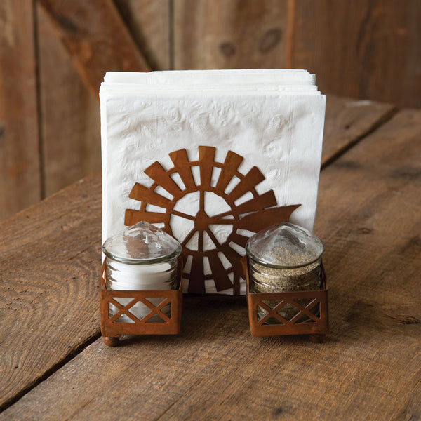 Windmill & Silo Salt Pepper and Napkin Caddy - D&J Farmhouse Collections