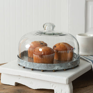 Glass Dessert Cloche with Beaded Base - D&J Farmhouse Collections