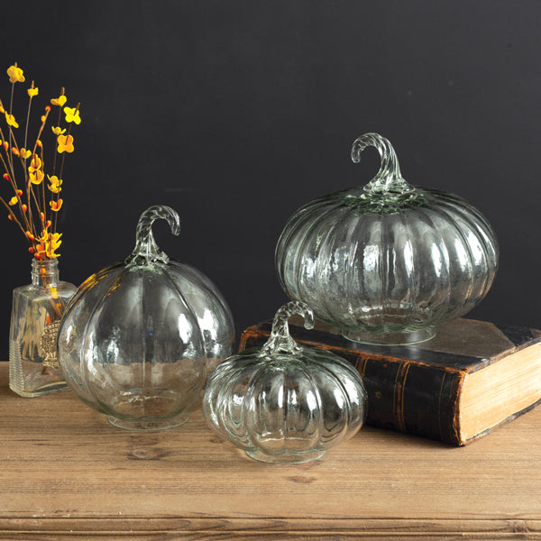 Set of Three Glass Pumpkins - D&J Farmhouse Collections