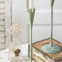 Set of Two Verdigris Taper Candle Holders