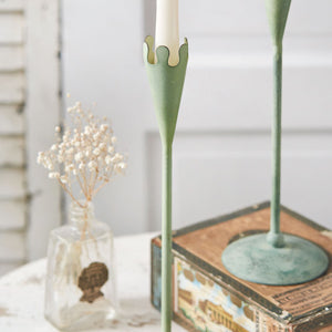 Set of Two Verdigris Taper Candle Holders