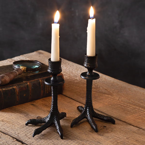 Set of Two Crows Feet Taper Candle Holders