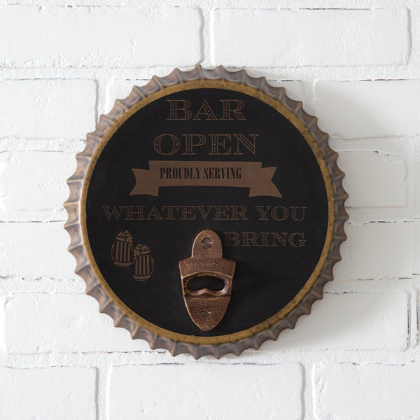 Bar Open Bottle Opener Sign