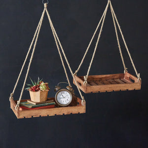 Set of Two Hanging Wood Shelves
