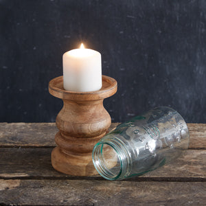 Wooden Candle Holder with Mason Jar Chimney - Quart