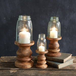 Wooden Candle Holder with Mason Jar Chimney - Midget Pint