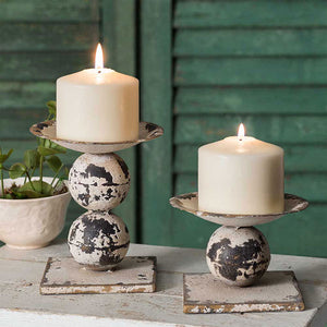 Set of Two Spheres Pillar Candle Holders - D&J Farmhouse Collections