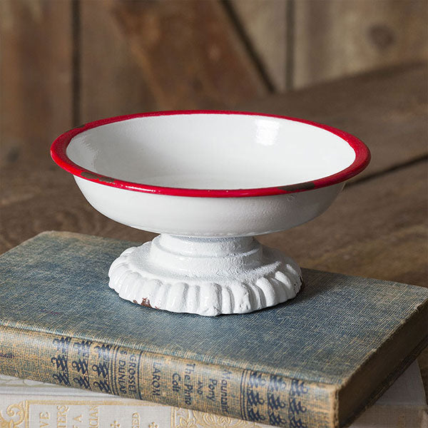 Red Trim Pedestal Dish - D&J Farmhouse Collections