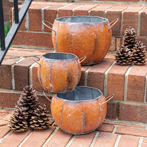 Set of Three Metal Pumpkin Containers - D&J Farmhouse Collections