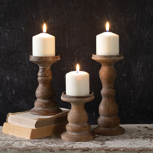 Set of Three Wooden Pillar Candle Holders