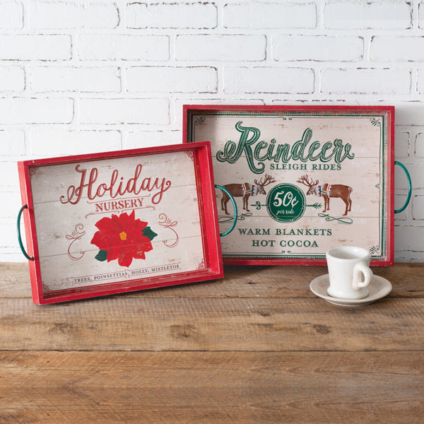 Set of Two Wood Holiday Serving Trays - D&J Farmhouse Collections