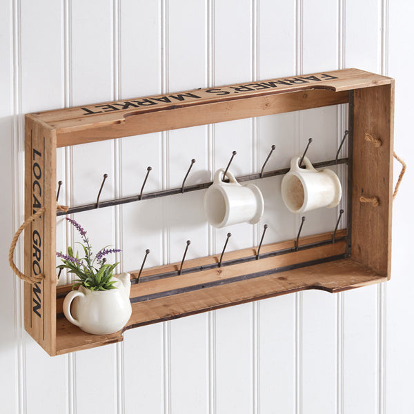 Hanging Farmers Market Crate with Sixteen Hooks - D&J Farmhouse Collections