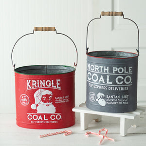 Set of Two Christmas Coal Buckets