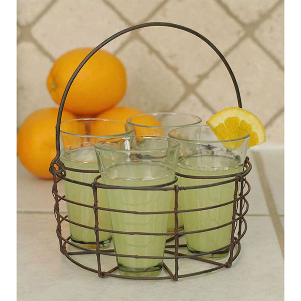 Round Wire Caddy with Four Glasses - D&J Farmhouse Collections