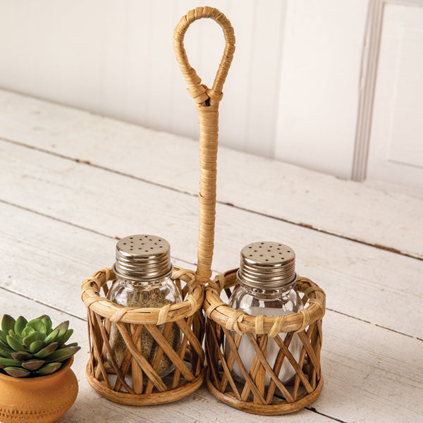 Rattan Salt and Pepper Caddy with Handle - D&J Farmhouse Collections