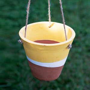 Color Blocked Hanging Terra Cotta Pot - Yellow
