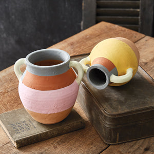 Set of Two Color Blocked Terra Cotta Vases