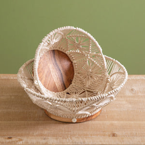 Set of Two Wood and Macrame Bowls