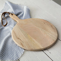 Small Round Cutting Board with Leather Strap