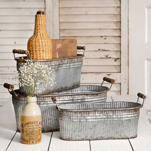 Set of Three Rustic Bins with Wood Handles - D&J Farmhouse Collections