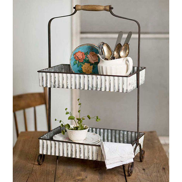 Whitewash Corrugated Two-Tier Tabletop Caddy - D&J Farmhouse Collections