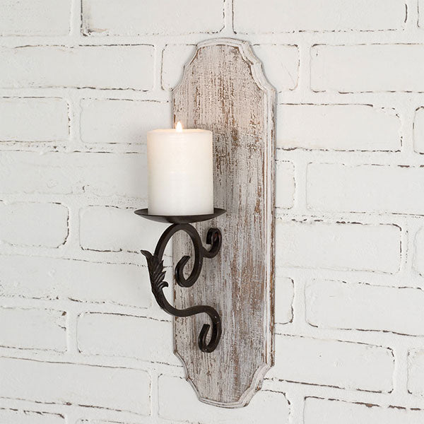 White Wood Pillar Candle Sconce - D&J Farmhouse Collections