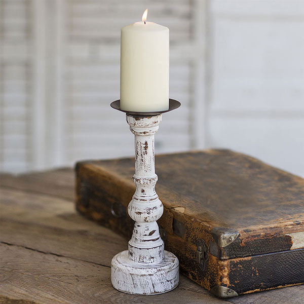 Wood Pillar Candle Holder with Round Base - D&J Farmhouse Collections