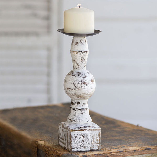 Wood Pillar Candle Holder with Square Base - D&J Farmhouse Collections