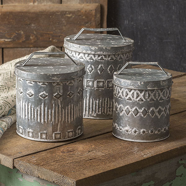 Set of Three Boho Patterned Canisters - D&J Farmhouse Collections