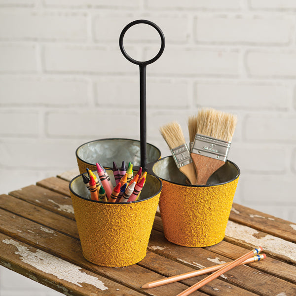 Textured Three Bucket Organizer with Handle - D&J Farmhouse Collections