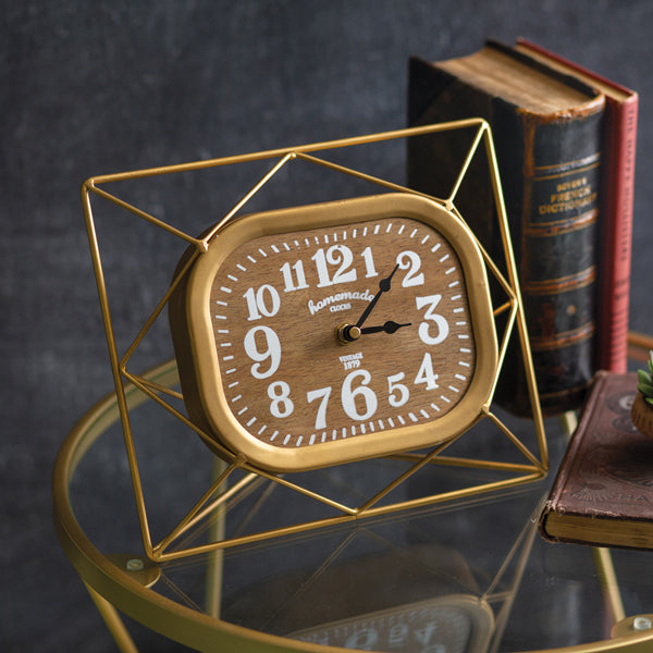 Metal Desk Clock with Wood Face - D&J Farmhouse Collections