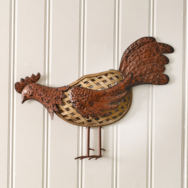 Rattan and Metal Chicken Wall Decor - D&J Farmhouse Collections