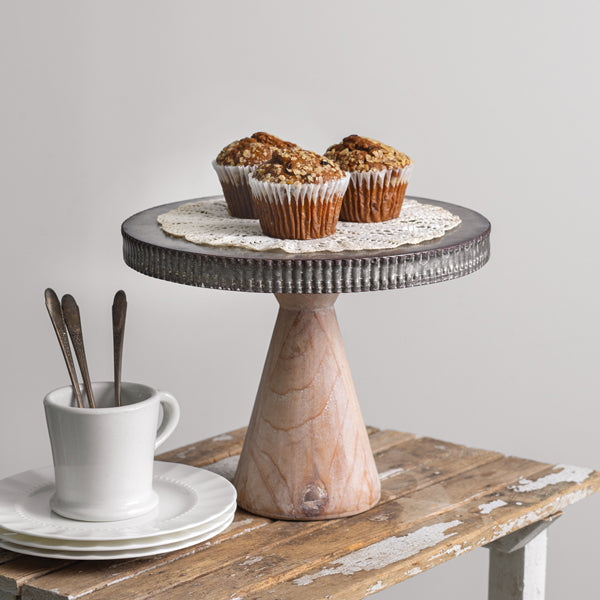 Metal Dessert Stand with Wood Base - D&J Farmhouse Collections