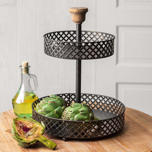 Two-Tier Black Perforated Stand - D&J Farmhouse Collections