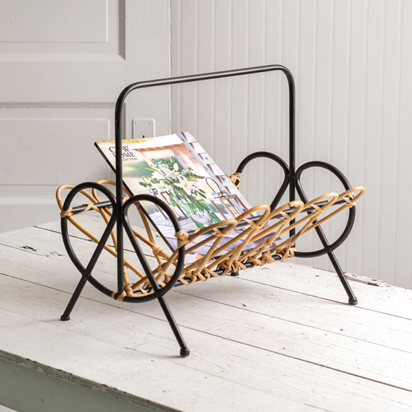 Rattan and Metal Magazine Holder - D&J Farmhouse Collections