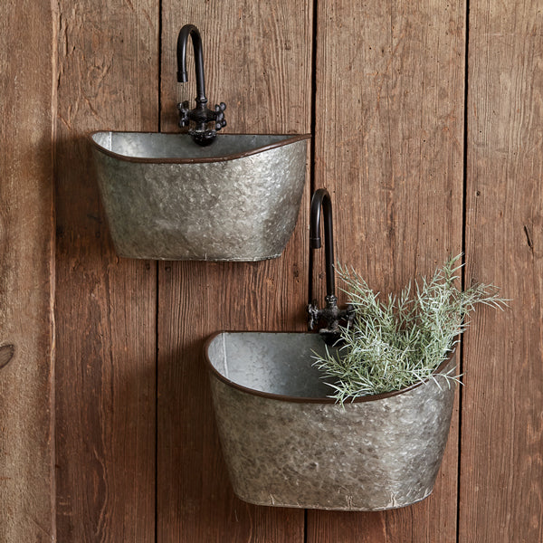 Set of Two Galvanized Washtub Wall Bins - D&J Farmhouse Collections