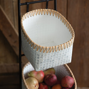 Whitewash Metal And Cane Three-Tier Bin - D&J Farmhouse Collections