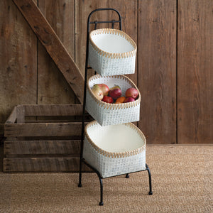 Whitewash Metal And Cane Three-Tier Bin - D&J Farmhouse Collections